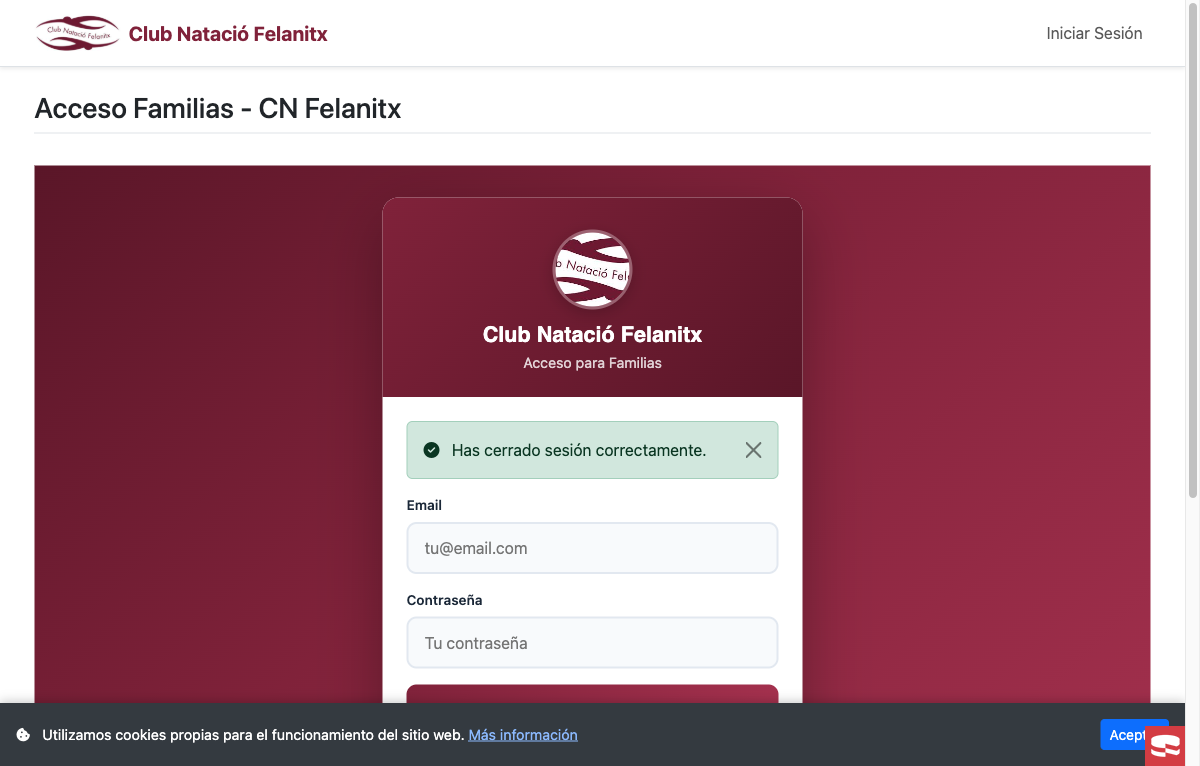 Pantalla de login con el enlace de recuperación